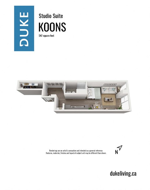 Floor plan for studio, 1 bath, 547 sqft